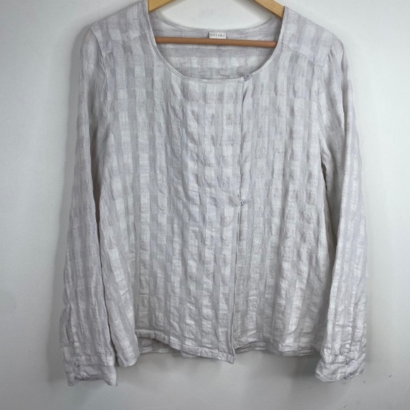 Poetry Linen Shirt 6 Long Sleeve Gauze Asymmetric Button Beach Lightweight Grey - Picture 1 of 10